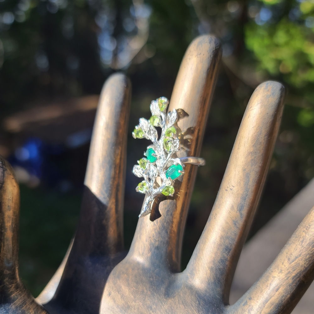 Peridot & Green Onyx sterling floral finger cuff sz6.5 - Picture 11 of 11